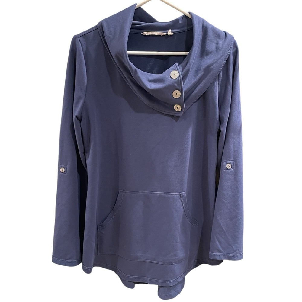 Soft Surroundings Kassidy Cowl Neck Pullover Sweatshirt - Blue - Picture 2 of 6